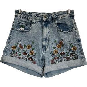 Hot Topic Embroidered Denim Shorts Ghost Mushroom Cottagecore Fairycore Small